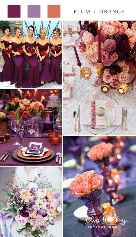 5 Enchanting Purple and Orange Wedding Color Scheme – Clear Wedding Invites Found My Person, Orange Wedding Color Scheme, Purple And Orange Wedding, Sunset Wedding Colors, Orange Purple Wedding, Purple Tablecloth, Orange Wedding Themes, Unique Wedding Colors, Orange Wedding Colors