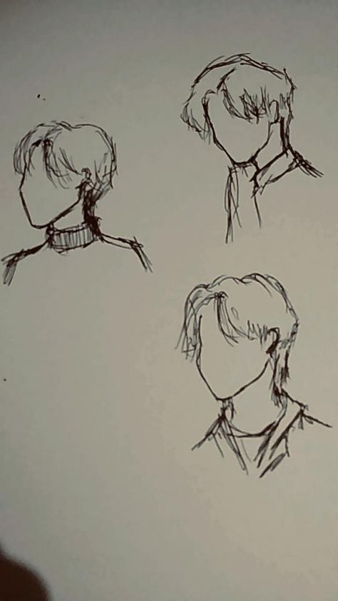 Anime Mullet Hair Drawing, Mullet Hair Drawing Tutorial, Middle Part Drawing Hair, Drawing Mullet Hair, Hair Drawing Middle Part, How To Draw Mullet, Mullet Drawings Reference, How To Draw A Mullet, Mullet Sketch