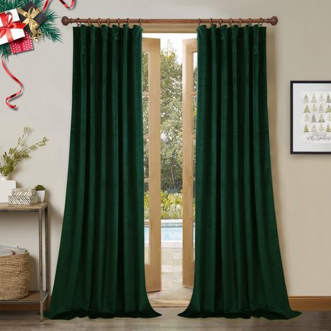 Amazon.com: StangH Velvet Curtains 108 inches Long - Dark Green Bedroom Blackout Curtains Super Soft Home Decor Thermal Insulated Back Tab Window Curtain for Living Room, Dark Green, W52 x L108, 2 Panels : Home & Kitchen Green Velvet Curtains, Block Out Curtains, Sliding Door Curtains, Velvet Room, Drapes For Bedroom, Velvet Drapes, Quality Curtains, Insulated Curtains, Green Curtains