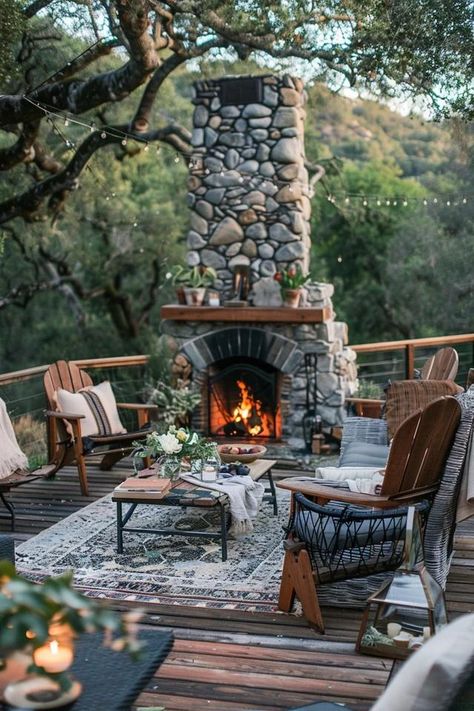 5 Tips for Deck Design with Outdoor Fireplace Fireplace On Wood Deck, Outdoor Fireplace And Pergola, Cozy Outdoor Fireplace, Fireplace On Deck, Deck With Fireplace, Ground Deck, Outdoor Stone Fireplaces, Outdoor Firewood Rack, Deck Fireplace