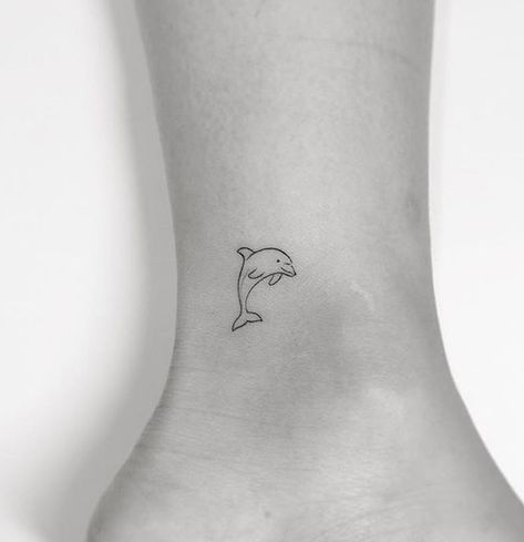 Dolphin Small Tattoo, Dolphin Tattoo Behind Ear, Tiny Dolphin Tattoo Simple, Minimal Dolphin Tattoo, Small Ocean Animal Tattoo, Dolphin Wave Tattoo, Small Dolphin Tattoo Simple, Line Dolphin Tattoo, Dolphin Tattoo Simple