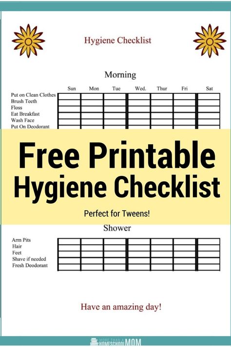 FREE Printable Hygiene Checklist Hygiene Tracker, Hygiene Checklist, Personal Hygiene Worksheets, Personal Hygiene Activities, Hygiene Lessons, School Supplies Highschool, Daily Hygiene, Group Counseling, Routine Chart