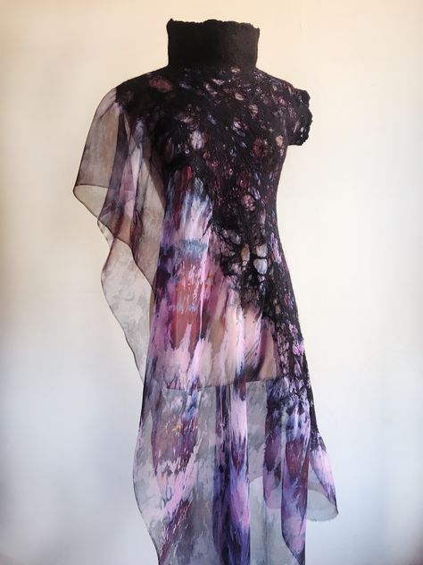 Nebula Dress, Violet Fire, Cowboys And Aliens, Fire Dress, Fashion Texture, Silk Fashion, Upcycling Projects, Felted Art, Space Cowboys