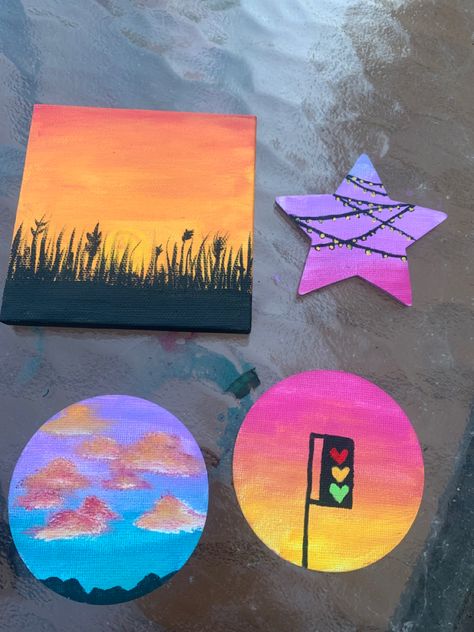 Magnet Canvas Painting, Mini Drawing Ideas Canvases, Small Painting Ideas Mini Canvas Landscape, Small Magnet Canvas Paintings, Small Painting Ideas Mini Canvas Butterfly, Mini Canvas Butterfly Painting, Canvas Magnets Painted, Magnet Art, Mini Canvases