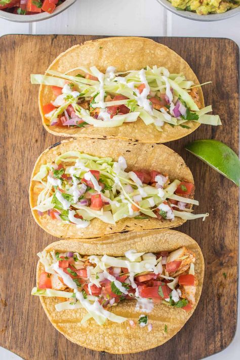 Sauteed Fish, Healthy Fish Tacos, Homemade Pico, Red Onion Recipes, Baja Fish Tacos, Quick Pickled Red Onions, Lime Crema, Shredded Cabbage, Fish Tacos Recipe