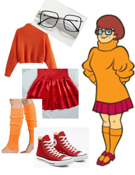 Velma Costume Plus Size, Velma And Shaggy Costume Couple, Vilma Scooby Doo Costume, Velma Costume Diy, Diy Velma Costume, Velma Costume Ideas, Vilma Scooby Doo, Velma Scooby Doo Costume, Velma And Shaggy Costume