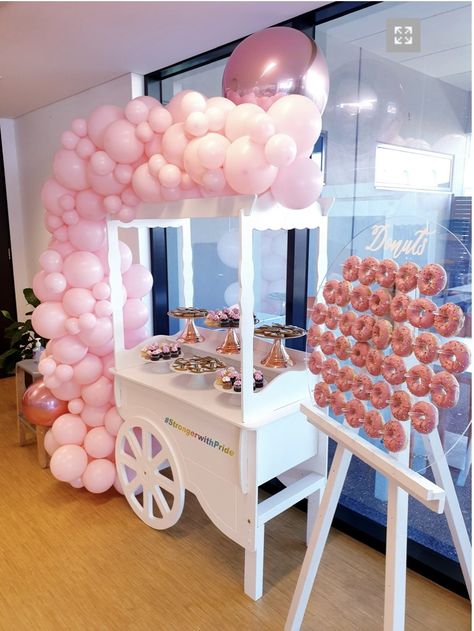 Candy Cart Wedding, Acrylic Donut Wall, Wedding Sweet Cart, Cart Display, Party Rental Ideas, Girl Graduation Party, Dessert Cart, Wedding Business Ideas, Sweet Cart