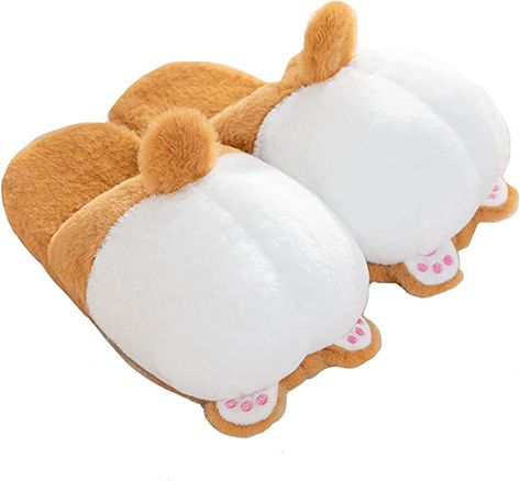 Amazon.com | seemehappy Women Fuzzy Corgi Slippers Non-Slip Novelty Plush Animal Slippers Warm Comfy Bedroom House Shoes Gift-Brown | Shoes Corgi Costume, Corgi Plush, Fluffy Corgi, Comfy Bedroom, Corgi Gifts, Animal Slippers, Corgi Butts, Comfortable Slippers, Winter Slippers