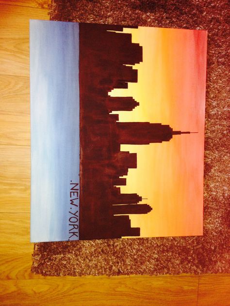 New York Skyline Painting Easy, Easy Nyc Painting, New York Canvas Painting, Easy New York Painting, New York City Painting Easy, New York Painting Easy, Skyline Painting Easy, City Painting Easy, Nyc Skyline Painting