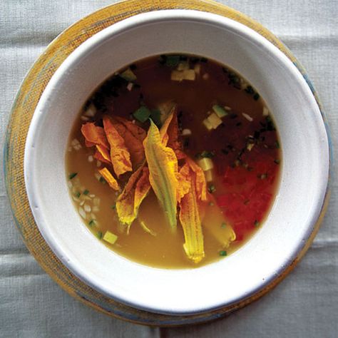 Squash Blossom Soup (Caldo Xochitl con Flor de Calabaza) Calabaza Squash, Delicate Squash, Mexican Soups, Seafood Cocktail, Mexican Appetizers, Squash Blossoms, Mexican Soup, Pumpkin Flower, Vegetable Stew