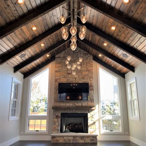 75 Dark Wood Floor and Exposed Beam Living Room Ideas You'll Love - November, 2023 | Houzz Dark Wood Ceiling Ideas, Wood Ceiling And Beams, Dark Brown Ceiling Beams, Dark Wood Beams On Ceiling Living Room, Wood Panel Vaulted Ceiling Living Room, Wooden Ceiling With Beams, Dark Wood Beams Living Room, Wood Ceiling With Black Beams, Dark Ceiling With Beams