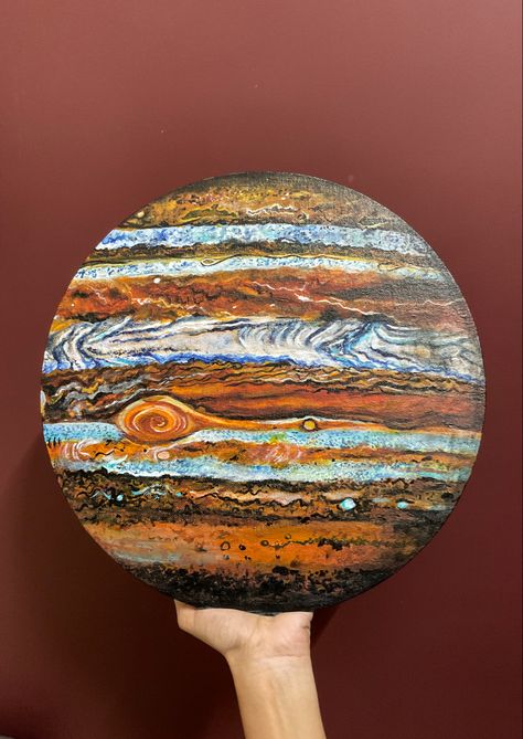 Jupiter Painting Acrylic, Jupiter Painting, Texture Paintings, Planet Painting, Mdf Painting, Circle Canvas, Mosaic Inspiration, Circle Painting, Diy Abstract Canvas Art