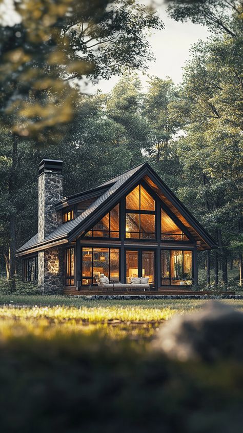 Forest Hideaways Secluded Homes in Nature - Photo of a cozy cabin nestled among trees in the forest Forest Home Interior, Homes In Nature, Pacific Northwest Cabin, Cabin In The Woods Aesthetic, Forest Landscaping, Northwoods Cabin, Trees In The Forest, Forest Homes, Oregon Forest