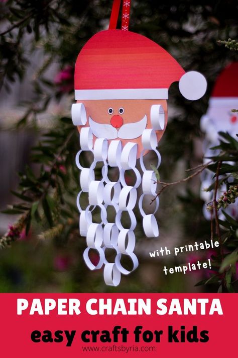 paper chain beard Santa craft How To Make Santa Claus Crafts With Paper, Santatizer Craft, Santa Hat Crafts For Kids, Santa Clause Craft Preschool, Santa Claus Arts And Crafts For Kids, Holiday Paper Chain, Christmas Paper Chains For Kids, Simple Santa Craft, Christmas Garland Crafts For Kids