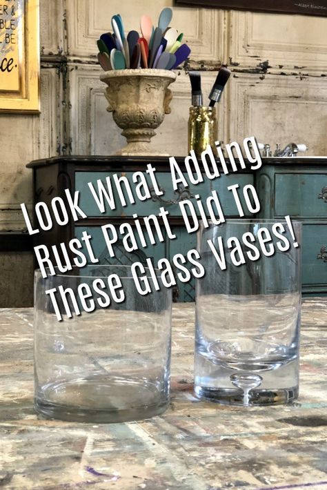 What To Do With Glass Vases, Repurpose Vases Diy Projects, Upcycle Glass Vases, Best Paint For Glass, Primer Products, Farmhouse Design Ideas, Patina Paint, Elegant Farmhouse, Painted Glass Vases