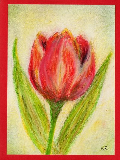 Flower Painting Oil Pastel, Easy Oil Pastel Art For Beginners Flower, Tulips Pastel Drawing, Birthday Card Oil Pastels, Oil Pastel Birthday Card, Pastel Flowers Drawing, Tulips Oil Pastel, Simple Oil Pastel Drawings, Oil Pastels Flowers