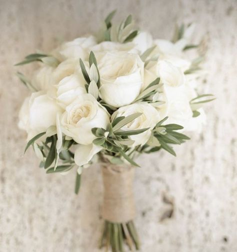 Gardenia Wedding, White Garden Roses, Small Wedding Bouquets, Prom Bouquet, Simple Wedding Bouquets, Olive Wedding, Olive Branches, Olive Grove, Bridal Bouquet Flowers