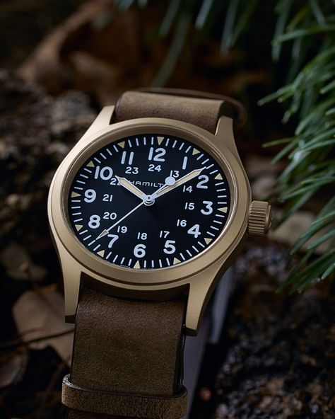 Stand out this Holiday Season. Developing unique patina over time, the Khaki Field Bronze is a watch with character. #hamiltonwatch… | Instagram Hamilton Khaki Field, Hamilton Watch, Field Watches, Jaeger Watch, Patina, Holiday Season, Log In, Log, On Instagram