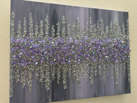 Glass Wall Art Modern, Bedroom Glitter Wall, Sparkly Walls, Rhinestone Designs Templates, Aztec Decor, Grey Wall Decor, Silver Wall Art, Glitter Wall Art, Purple Bedrooms