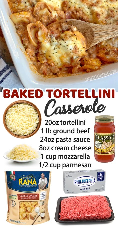 22 Super Easy Dinner Recipes For A Family With Kids Cheap Dinners For A Family Easy, Cheap Walmart Dinners, 10 Dollar Dinners, Super Easy Dinner Recipes, Tortellini Casserole, Baked Tortellini Casserole, Pasta Casseroles, Baked Tortellini, College Meal