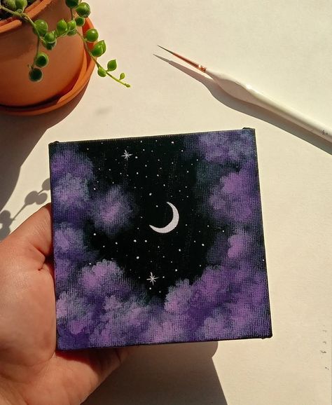 Mini Cute Painting Aesthetic, Painting On A Small Canvas Easy, Drawing Ideas For Small Canvas, Mini Canvas Cloud Painting, Paintings Ideas On Small Canvas, Mini Canvas Art Beginners, Aesthetic Mini Art Ideas, Mini Canvas Inspo Easy, Mini Canvas Sky Paintings