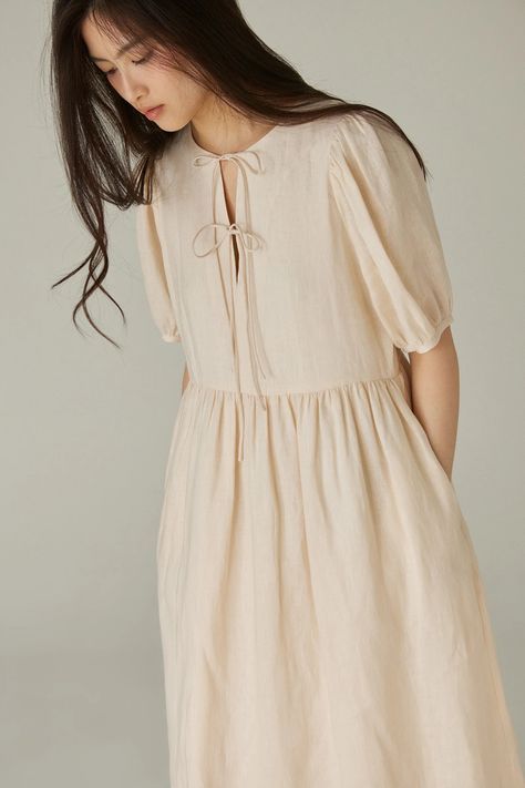 Double Tie Dress | Relaxed Fit Linen Dress | Shortcake Colour | Something to Hold Linen Dress Design, Trendy Outfits Indian, Cord Dress, Draping Fashion, Summer Linen Dresses, Tie Front Dress, Cotton Linen Dresses, Brand Dresses, Korean Fashion Dress