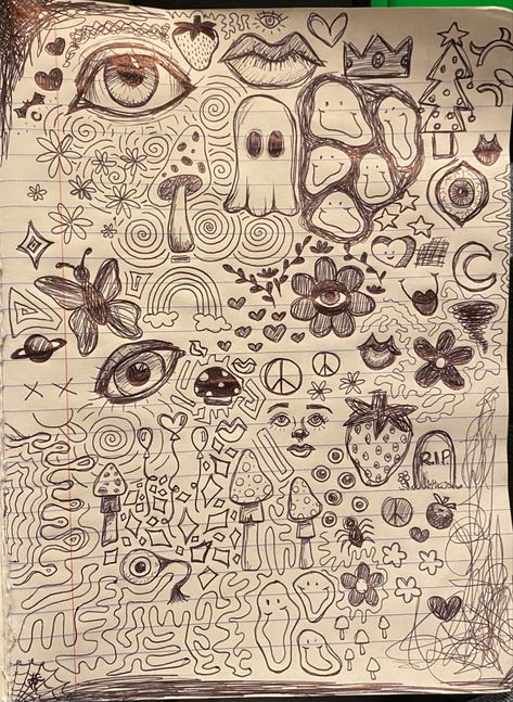 Doodle inspo <3 Aesthetic Notebook Doodles, Doodle Pages Sketchbooks Grunge, Pretty Journal Pages Doodles, Big Doodle Art, Duddle Arts, Doodle Poster Design, Grunge Doodles Journals, Drawing Collage Doodles, Grunge Doodles Easy