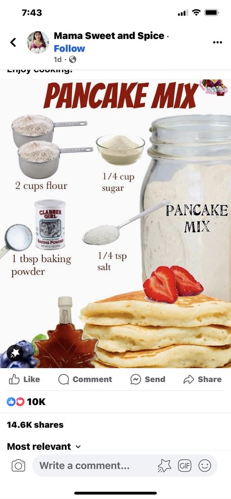 Homemade Pancake Mix Recipe, Pancake Mix Recipe, Homemade Pancake Mix, Homemade Dry Mixes, Breakfast Prep, Copykat Recipes, How To Make Pancakes, Pancake Mix, Pancake Recipe