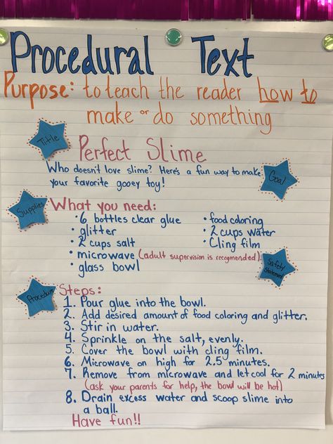 Procedural Text Anchor Chart #anchorchart #teachersfollowteachers Procedure Writing Ideas, Procedure Text How To Make, Procedural Text Anchor Chart, Revising And Editing Anchor Chart, Procedural Writing Anchor Chart, Descriptive Text Structure Anchor Chart, Procedure Text, English Comprehension, Procedural Text