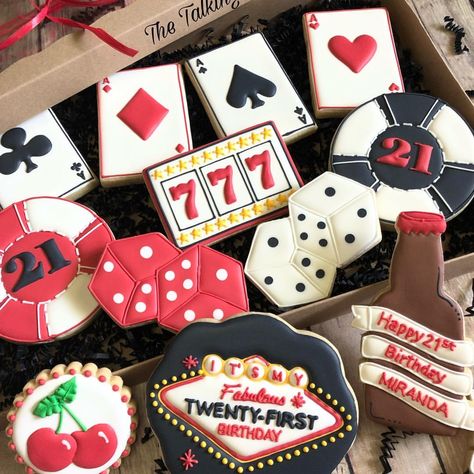 Casino First Birthday, Vegas Themed 21st Birthday Party, Vegas 21st Birthday Ideas Theme Parties, Vegas 21st Birthday Ideas, 21st Vegas Birthday Ideas, Casino 21st Birthday Party, 21st Birthday Casino Theme, 21st Birthday Cookies For Guys, 21st Birthday Ideas For Guys Decorations