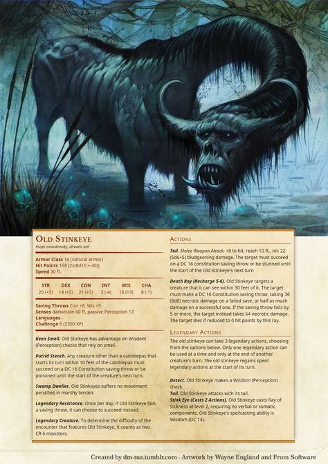 DnD 5e Homebrew — dm-tuz:   A new series of posts! Tuz’s Fearsome... Dnd Monstrosity, Zbrush Monster, Dnd Enemies, Monsters Dnd, Dnd Encounters, Stat Block, Dnd Portraits, Dnd Monster, Mythical Monsters