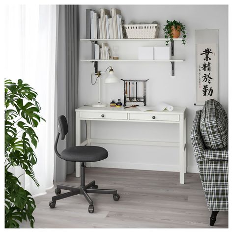 HEMNES Desk with 2 drawers - white stain - IKEA Ikea Hemnes Desk, Hemnes Desk, Ikea 2015, Desk Idea, Hack Ikea, Kura Bed, Drawer Lights, Corner Desk Office, Working Table