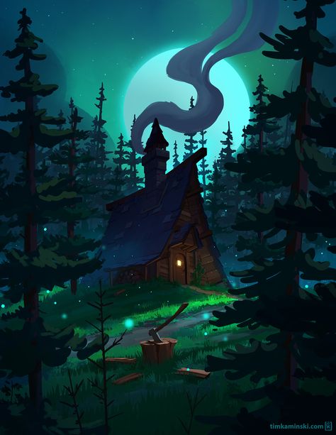 Cabin in the Woods by Tim KaminskiProject: Unannounced Game https://ift.tt/2WJ2UMH  Did this back in 2017. I do love me some A-frames. Jungle Cabin, Fantasy Cabin, Cabin In The Forest, Baba Jaga, Art Of Nature, Arte Peculiar, Cabin Art, Illustration Photo, Vertical Poster