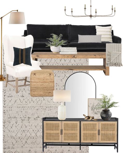 Living Room Mood Boards with Black, White and Wood Tones - Dear Lillie Studio Black Sofa Living Room Decor, Black Couch Living Room, Black Sofa Living Room, Black And White Living Room, Dear Lillie, Black Living Room, Brown Living Room, White Living Room, Decor Home Living Room