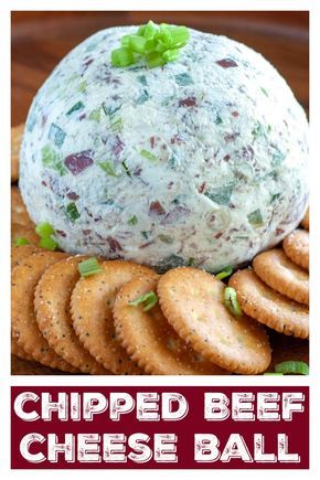 Chip Beef Cheeseball, Chipped Beef Cheese Ball, Delicious Starters, Beef Cheese Ball, Dried Beef Recipes, Pepper And Onions, Cheese Ball Recipes Easy, Colored Popcorn, Cream Cheese Ball