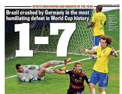 Brazil's humiliating defeat at the hands of Germany Brazil Vs Germany, German Humor, Brazil Germany, Human After All, 2014 World Cup, Lionel Andrés Messi, Soccer Funny, History Of The World, World Cup 2014