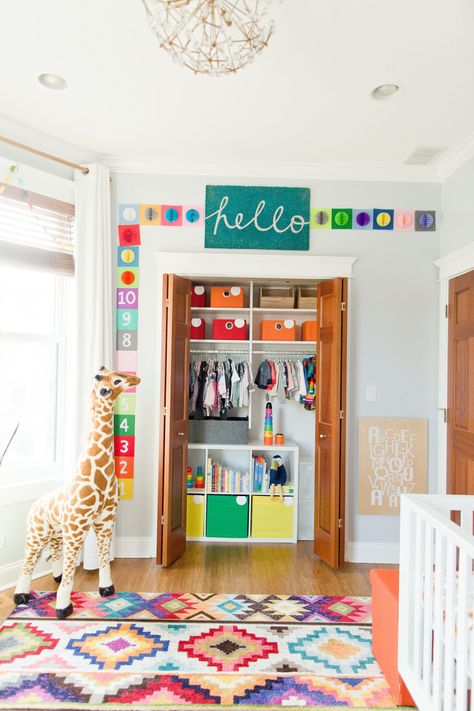 Cool Boys Bedroom Ideas, Childminding Ideas, Nursery Photography, Girl Nursery Colors, Cool Bedrooms For Boys, Twin Nursery, Nursery Room Rugs, Colorful Nursery, Colorful Kids Room