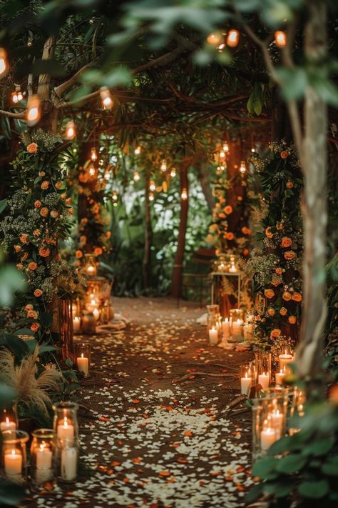 Enchanted Forest Wedding Arbor, Fall Fairy Garden Wedding, Mystical Forest Wedding, Enchanted Forest Aesthetic, Acotar Wedding, Wedding Manifestation, Forest Fairy Wedding, Whimsical Forest Wedding, Fall Forest Wedding