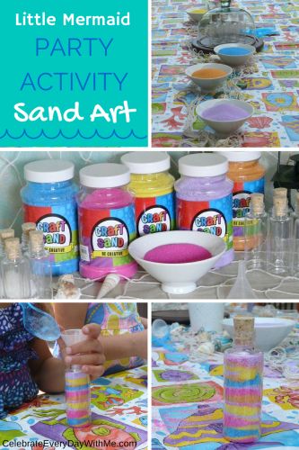 Sand art - great activity for a Little Mermaid party!  Must do this. Mermaid Party Games, Mermaid Pirate Party, Little Mermaid Party, Mermaid Pool Parties, Ariel Birthday Party, Indoor Birthday, Princess Games, College Party, Party Crafts