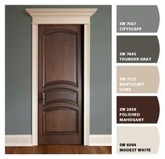 Paint colors from Chip It! by Sherwin-Williams ( door-polished mahogany ) Modern Paint Colors, Room Styles, Sherwin Williams Paint Colors, Exterior Paint Colors For House, Interior Paint Colors, Exterior Paint Colors, Door Color, Paint Colors For Home, Exterior House Colors