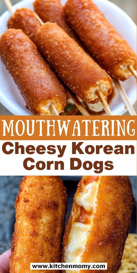 Learn to whip up your own cheesy Korean corn dogs right in your kitchen! Using basic ingredients and a speedy prep process, these corn dogs are a delightful and easy-to-make snack. The combination of gooey cheese and a crunchy exterior is truly irresistible. Perfect for a family get-together or a solo indulgence, this recipe guarantees success with every try. Explore our straightforward approach for consistently amazing results. Korean Hot Dog Recipe, Korean Corn Cheese Recipe, Korean Corn Dog Recipe, Homemade Corndogs, Dogs At Home, Korean Corn, Corndog Recipe, Cheesy Corn, Corn Cheese