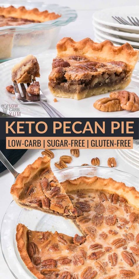 A keto friendly sugar free pecan pie is possible if you use the right sweetener. So good, you'll want to enjoy this holiday pie year round! Low Carb Pecan Pie Recipe, Low Carb Pie Crust Recipe, Keto Pecan Pie Recipe, Low Carb Pecan Pie, Sugar Free Pecan Pie, Holiday Pies Recipes, Keto Pecan Pie, Holiday Pie, Keto Holiday Recipes