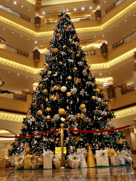 $11,000,000 bejewelled tree on display last year at the Emirates Palace Hotel in Abu Dhabi. Christmas Tree Designs, Amazing Christmas Trees, Christmas Trees Decorations, Luxury Christmas Tree, O Christmas Tree, Creative Christmas Trees, Real Christmas Tree, Ribbon On Christmas Tree, Christmas Around The World