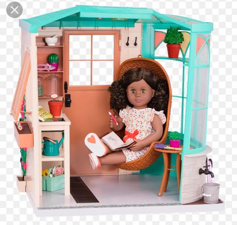 PennilessCaucasianRubbish American Doll Adventures: Our Generation Room To Grow Greenhouse Doll Room Ideas, American Girl Doll Accessories Food, Olive Desk, Our Generation Doll Accessories, Glitter Furniture, Og Dolls, American Girl Doll Sets, Our Generation Doll, American Girl Furniture