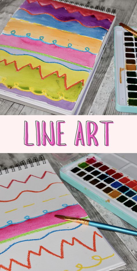 Easy Art Elementary, Art Lessons For Homeschoolers, 2nd Class Art Ideas, Line Art Elementary Lesson, Line Exploration Art, Kindergarten Lines Art Lesson, Elements Of Art For Preschool, Art For Non Artists, Easy Classroom Art Projects