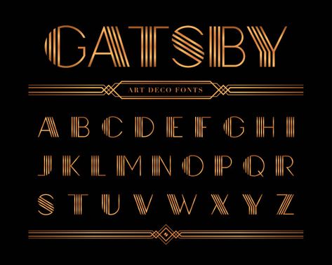 Vector of gatsby font and alphabet, gold letter set. Premium Vector Microsoft Word Art, Gatsby Font, Art Deco Lettering, Art Deco Typography, Arte Art Deco, Art Deco Fonts, Abi Motto, Art Deco Font, Free Calligraphy Fonts