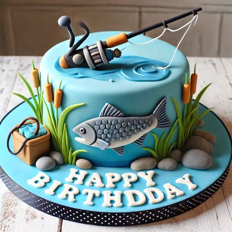 Birthday Cake Designs For Men 8 Fishing Cake Designs For Men, Fishing Party Cake Ideas, Tuna Birthday Cake, Fishing Retirement Cake, Fish Cake Birthday For Men, Fishing Cake Ideas For Men, Fisherman Birthday Party Ideas, Fishing Birthday Cake Ideas, Fishing Themed Cakes