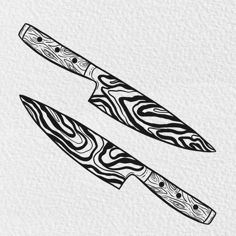 Matching trippy knifes of tattoo art for best friends or sisters Knife Tattoo Stomach, Matching Cooking Tattoos, Grungy Matching Tattoos, Tattoo Ideas Knife Design, Matching Chef Tattoos, Aesthetic Knife Tattoo, Burger Tattoo Design, Cool Knife Tattoos, Knife Flash Tattoo