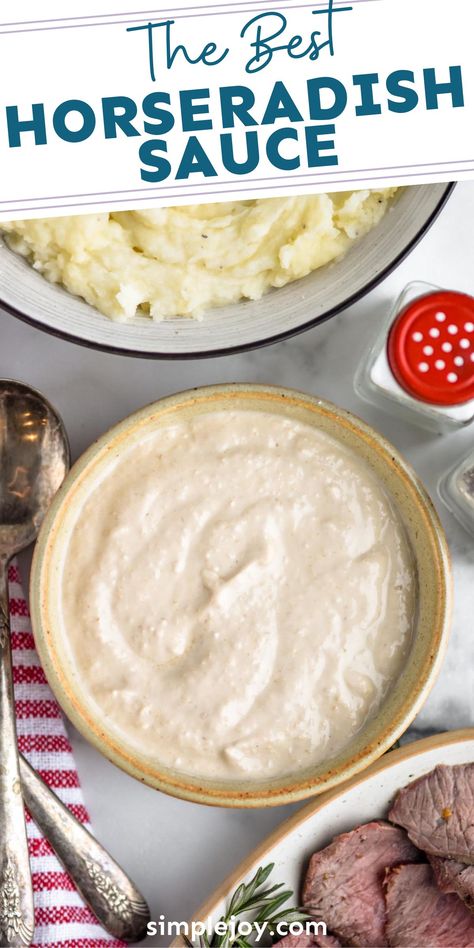 Horseradish Sauce is the perfect condiment for Prime Rib or if you are making a sandwich from roast beef. Made with simple ingredients, this will become a staple! Prime Rib Sauce, Making A Sandwich, Homemade Horseradish, Horseradish Recipes, Horseradish Cream Sauce, Prime Rib Roast Recipe, Creamy Horseradish Sauce, Roast Beef Sandwich, Rib Sauce