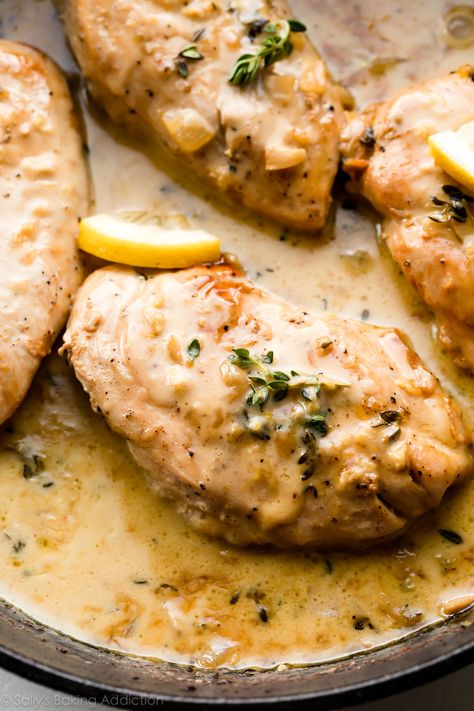 Thyme Sauce, Lemon Thyme Chicken, Thyme Chicken, Creamy Lemon Chicken, Sally's Baking, Lemon Thyme, Turkey Dishes, Fall Dinner Recipes, Dinner Sides